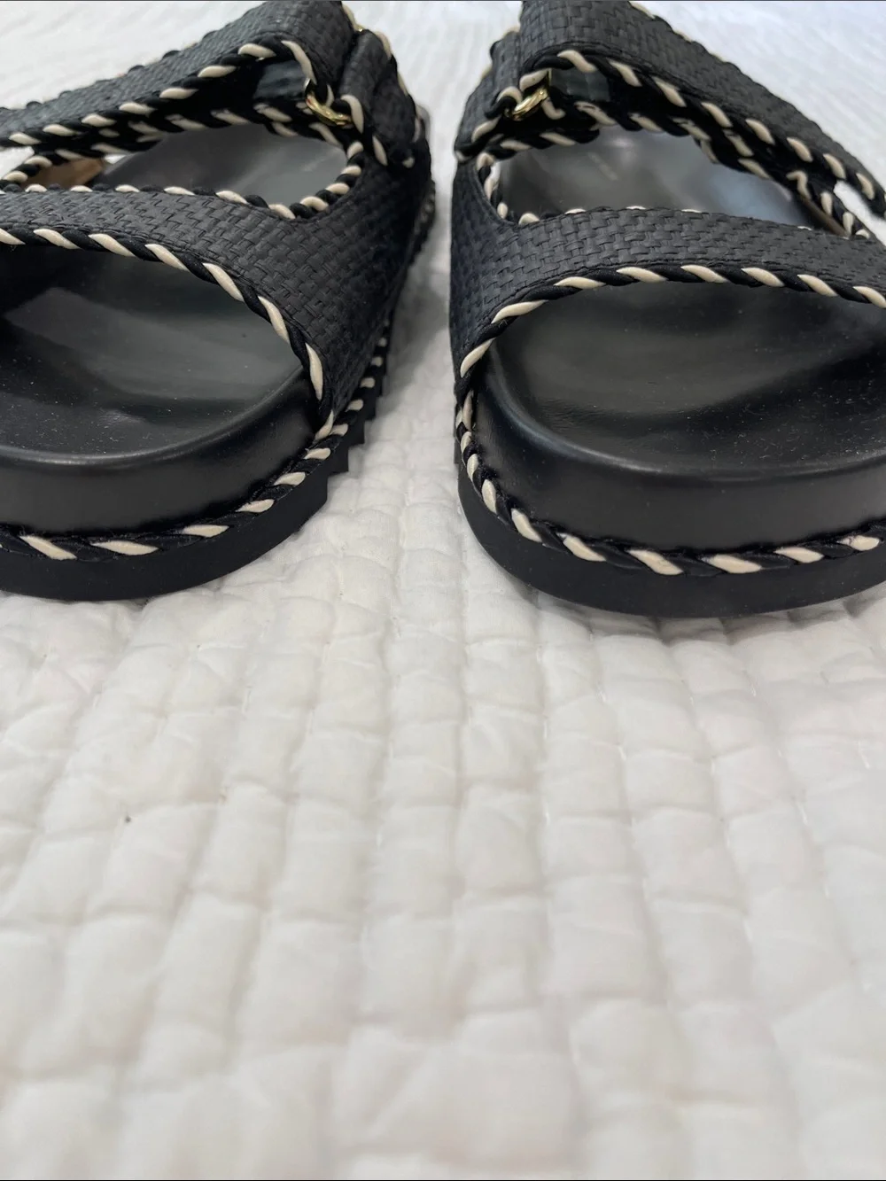 Ann Taylor Black Slide Sandals with White Trim - Picture 2 of 5